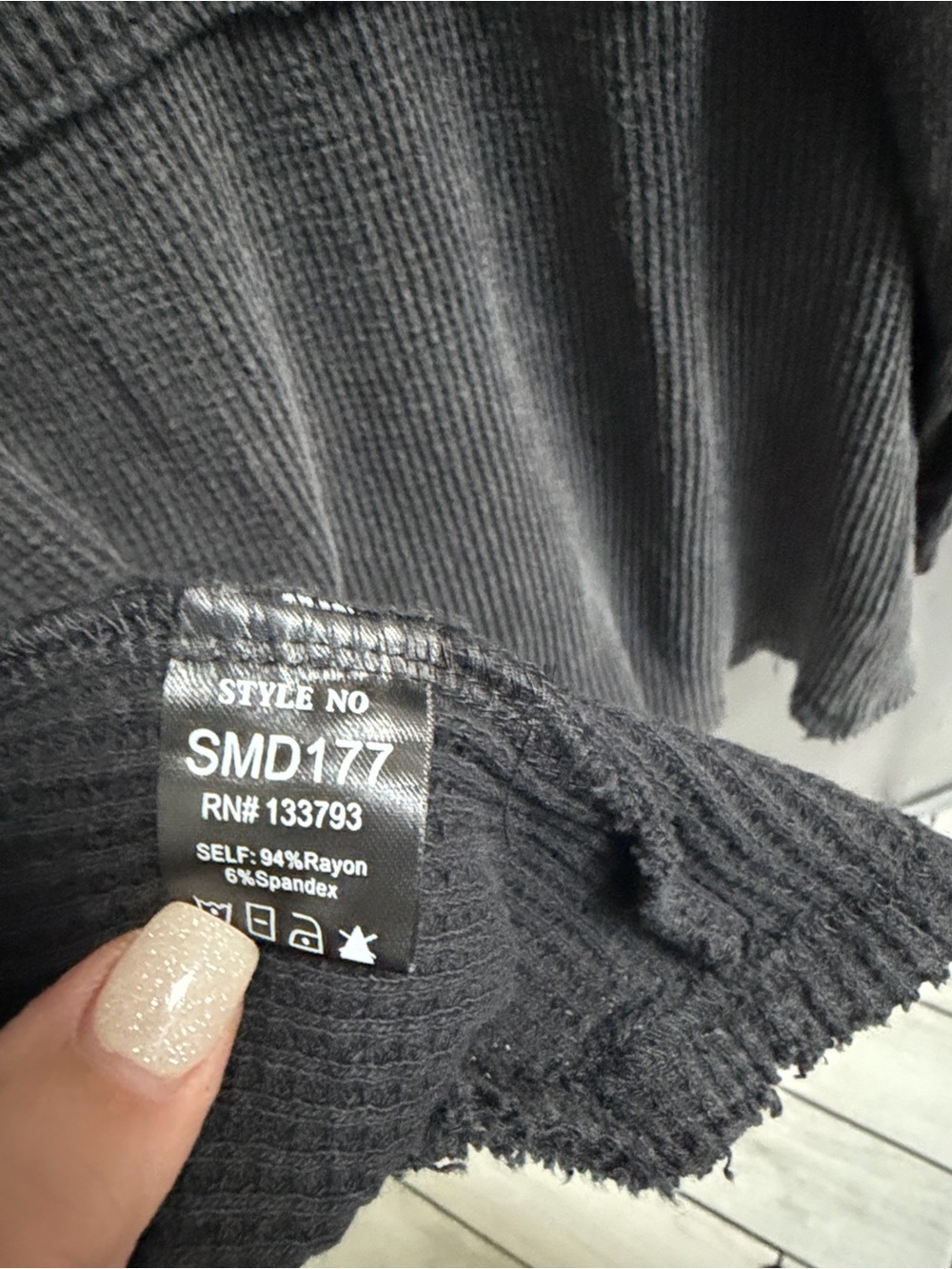POL Textured Waffle Knit Oversized Babydoll Top (Boho Grunge Charcoal Grey) - Picture 6 of 6